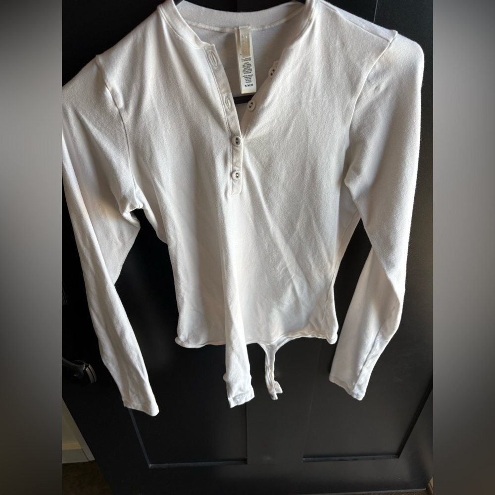 SKIMS Cream Long Sleeve Henley Bodysuit